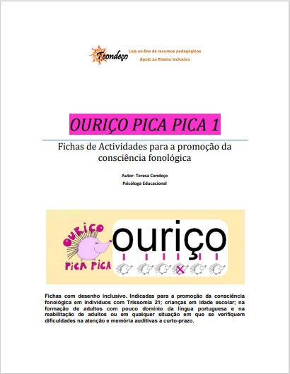 Capa OURIÇO PICA PICA 1 - Fichas de Actividades para a promoção da consciência fonológica