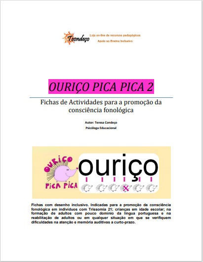 Capa OURIÇO PICA PICA 2 - Fichas de Actividades para a promoção da consciência fonológica